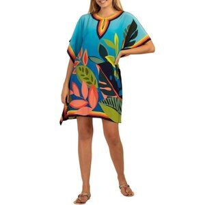Trina Turk 'Theodora' Keyhole Botanical-Print Silk Caftan Dress, Multicolor